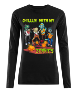Pumpkin Premium Chillin With My Zombies Halloween Boys Kids Funny Women's Long Sleeved