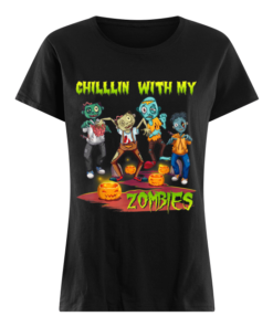 Pumpkin Premium Chillin With My Zombies Halloween Boys Kids Funny Women's Shirt