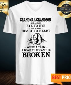 Grandma And Grandson Not Always Eye To Eye Heart To Heart Broken V-neck