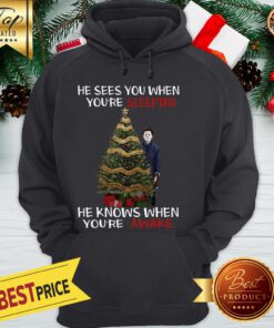 Michael Myers He Sees You When You're Sleeping He Knows When You're Awake Christmas Hoodie