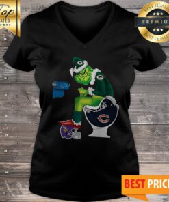 Santa Grinch Green Bay Packers Chicago Bears Detroit Lions Minnesota Vikings Toilet V-neck