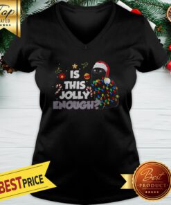 Black Cat Is This Jolly Enough Christmas Funny V-neck