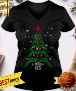 Official Christmas Tree Metallic Merry Xmas For All V-neck