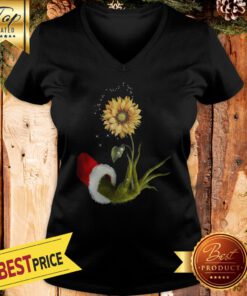 Official Grinch Santa Hand Holding Sunflower V-neck