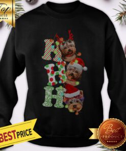 Yorkie Dog Ho Ho Ho Yorkie Christmas With Light Santa Laugh Sweatshirt