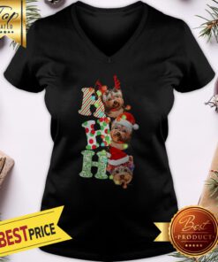 Yorkie Dog Ho Ho Ho Yorkie Christmas With Light Santa Laugh V-neck