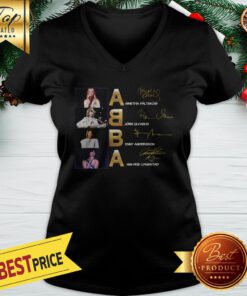 ABBA Band Agnetha Faltskog Bjorn Ulvaeus Benny Andersson Signature V-neck