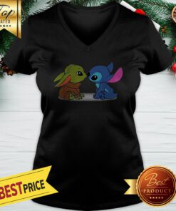 Baby Yoda And baby Stitch Shirt By V-neck