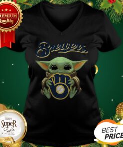 Baby Yoda Hug Milwaukee Brewers Star Wars Mandalorian V-neck