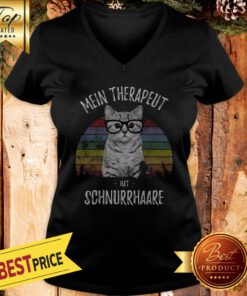 Cat Mein Therapeut Hat Schnurrhaare Retro Vintage V-neck