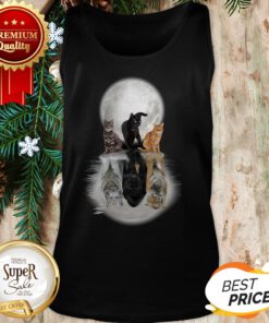 Cats And Moon Water Mirror Reflection Tiger Black Panther Tank Top