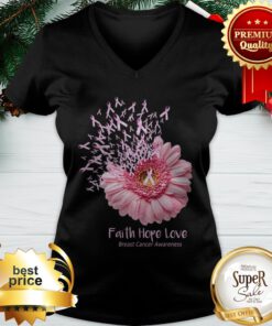 Daisy Flower Faith Hope Love Breast Cancer Awareness V-neck