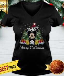Funny Mickey Los Angeles Dodgers Merry Christmas V-neck