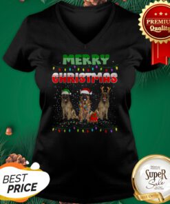 German Shepherd Santa Reindeer Merry Christmas Lights V-neck