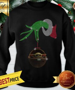Grinch Hand Holding Baby Yoda Christmas Sweatshirt