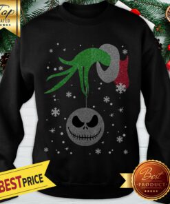 Grinch Hand Holding Jack Skellington Christmas Sweatshirt