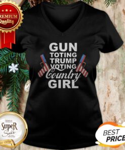 Gun Toting Trump Voting Country Girl American Flag V-neck