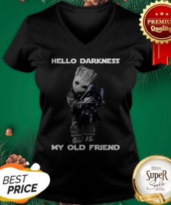 Hello Darkness My Old Friend Baby Groot Hugs Darth Vader V-neck