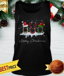 Merry Christmas Horse Paws Reindeer Elf Santa Hat Leopard Tank Top