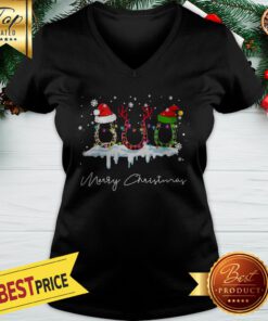 Merry Christmas Horse Paws Reindeer Elf Santa Hat Leopard V-neck