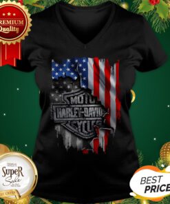 Official Motor Cycles Harley Davidson American Flag V-neck
