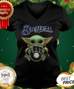 Official Star Wars Baby Yoda Hug Milwaukee Brewers V-neck