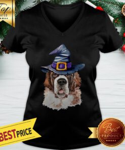 Saint Bernard Witch Hat Halloween V-neck
