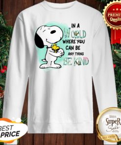 Snoopy Woodstock In A World Where You Can Be Anything BSnoopy Woodstock In A World Where You Can Be Anything Be Kind Shirte Kind Sweatshirt
