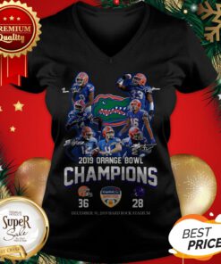All Autographed Florida Gators 2019 Orange Bowl Champions V-neck