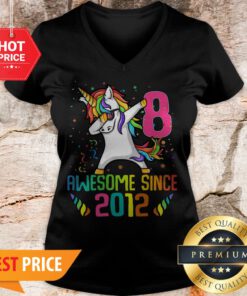 Awesome Since 2012 8 Years Old 8th Birthday Unicorn Dabbing V-neck