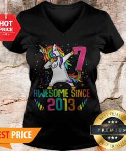 Awesome Since 2013 7 Years Old 7th Birthday Unicorn Dabbing V-neck