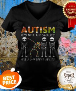 Dabbing Skeleton Autism It's Not A Disability It's A Different Ability V-neck