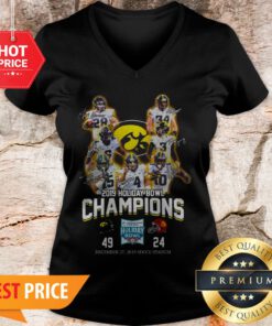 Iowa Hawkeyes 2019 Holiday Bowl Champions Signatures 49 24 V-neck