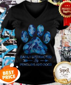 Easily Distracted By Penguins And Dogs Paw V-neck