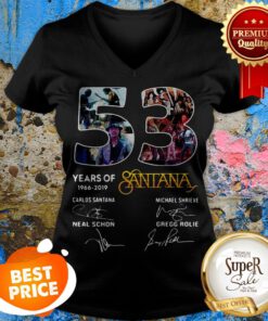 Official 53 Years Of Santana 1966 2019 Signatures V-neck