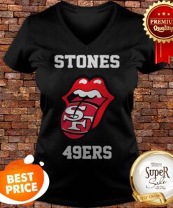 Rolling Stones 49ers And San Francisco 49ers Logo V-neck
