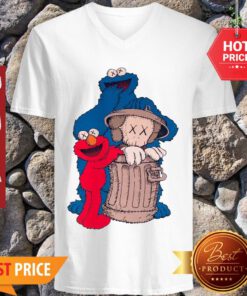 Elmo And Cookie Monster Hide KAWS In Trash Can V-Neck
