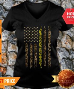 Official American Flag Thin Gold Line Leopard V-Neck