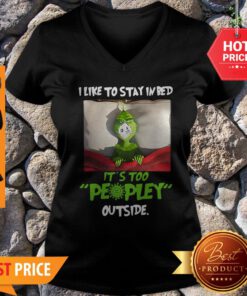 Grinch Face Masked I Like To Stay In Bed It’s Too Peopley Outside V-Neck