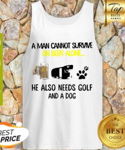 A Man Cannot Survive On Beer Alone He Also Needs Camper And A Dog Paw Tank Top