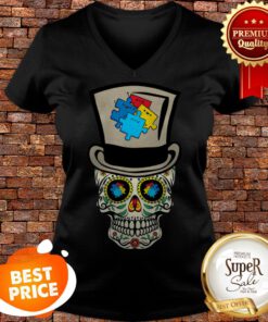 Autism Awarenesss Autism Awareness Skull V-neck