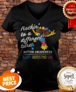 Autism Awarenesss Autisms Rockin Different Tune V-neck