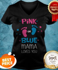 Official Pink Or Blue Mama Loves You Funny Gender Reveal Party Gift V-neck