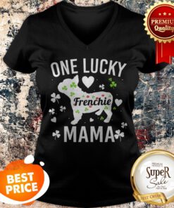 One Lucky Mama Mom St Patricks Frenchie French Bulldog V-neck