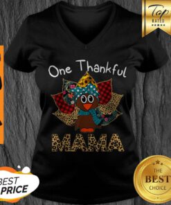 Pretty One Thankful Mama Turkey Leopard Plaid Thanksgiving V-neck