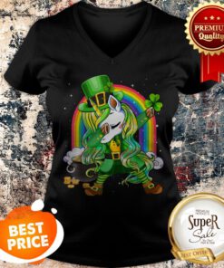 St Patricks Day Dabbing Unicorn Lepricorn Leprechaun Girls V-neck