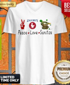 Awesome Peace Love Sanitize Zaxbys Baby Yoda V-neck