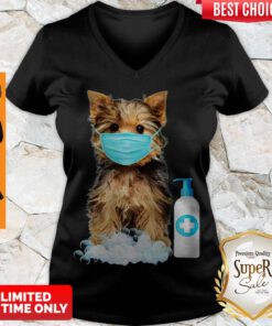 Cute Yorkshire Terrier Face Mask Hand Washing Dog Lover V-neck
