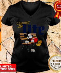Mickey Mouse Drinking Miller Lite On Park Bench V-neck