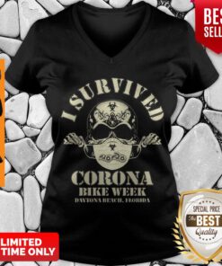 Nice Skull I Survived 2020 Corona Bike Week Daytona Beach Florida V-neck